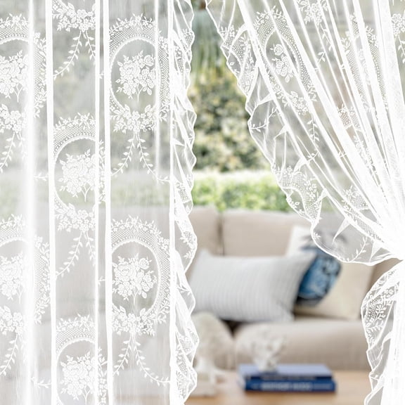 XmhyTop-A Lace Curtain 2 Pieces 140x100cm Lace Window Curtains Decorative for Home & Kitchen,White