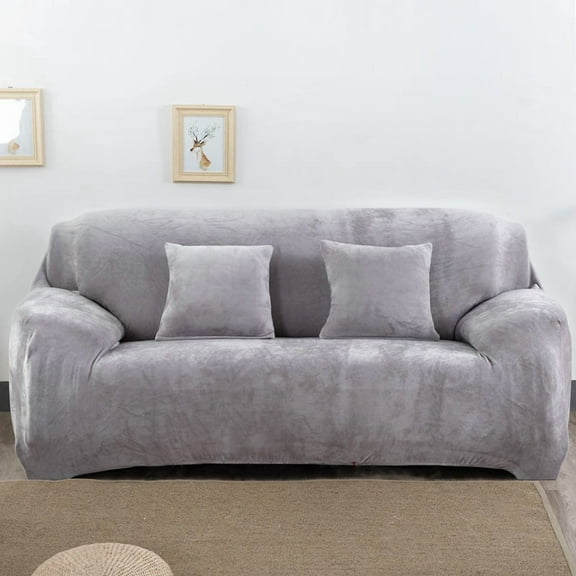 XmhyTop-A Light Grey Stretch Couch Cover, 1-Seater Plush Sofa Cover, Furniture Protector, Fitted Couch Slipcover, 1 Piece