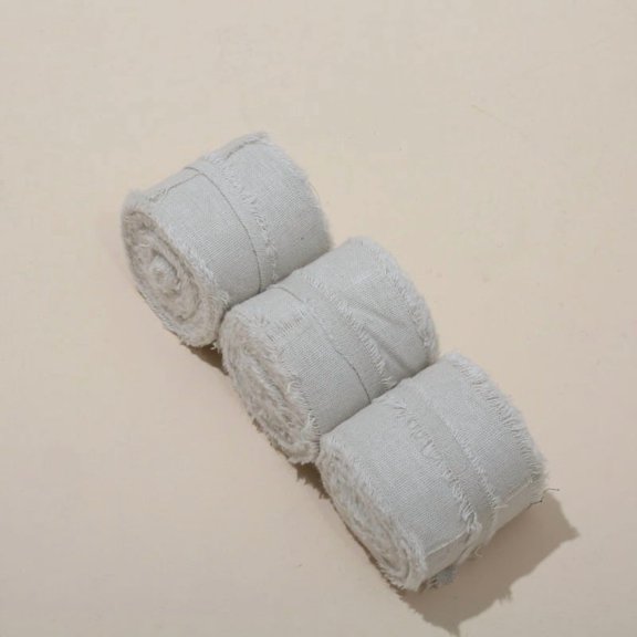 XmhyTop-A Linen Cotton Blended Fringe Gauze Ribbons, Multipurpose Boho Craft Ribbons for Wedding Table Gift Packaging, 3 Pack Farmhouse Style Decor Ribbon Set,Light Grey
