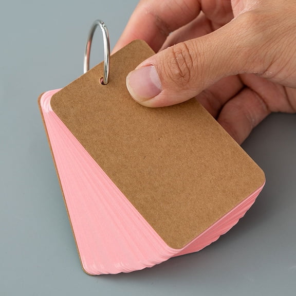 XmhyTop-A Multicolor Index Paper with Binding Rings, 2.75*1.57Inch Blank Easy Flip Flash Card Study Cards Business Cards Memo Scratch Pads Bookmark-2 pcs,Pink