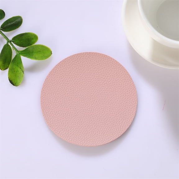XmhyTop-A Pink Faux Leather Cup Coasters 10x10cm Tabletop Protectors, 4-Pack Drink Coasters for Home Office, Non-Slip