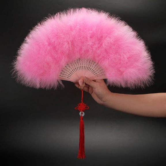 XmhyTop-A Pink Folding Feather Fan - 1 Piece, Flapper Fan, Vintage Fan, Costume Party Fan, Decorative Folding Fan