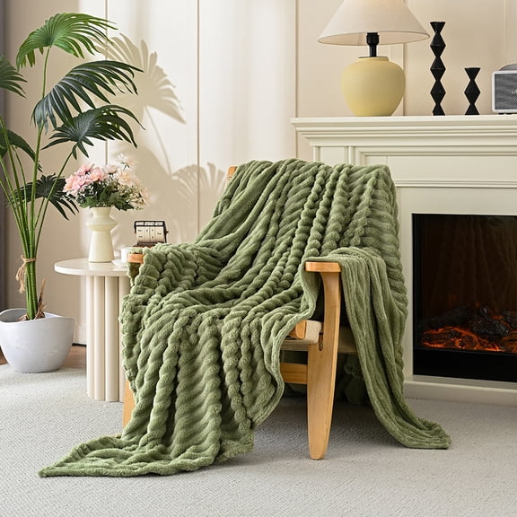 XmhyTop-A Plush Shaggy Blanket Green 100x150cm Throws Soft Fleece Throw for Couch, Warm Blanket for Living Room, 1 Piece