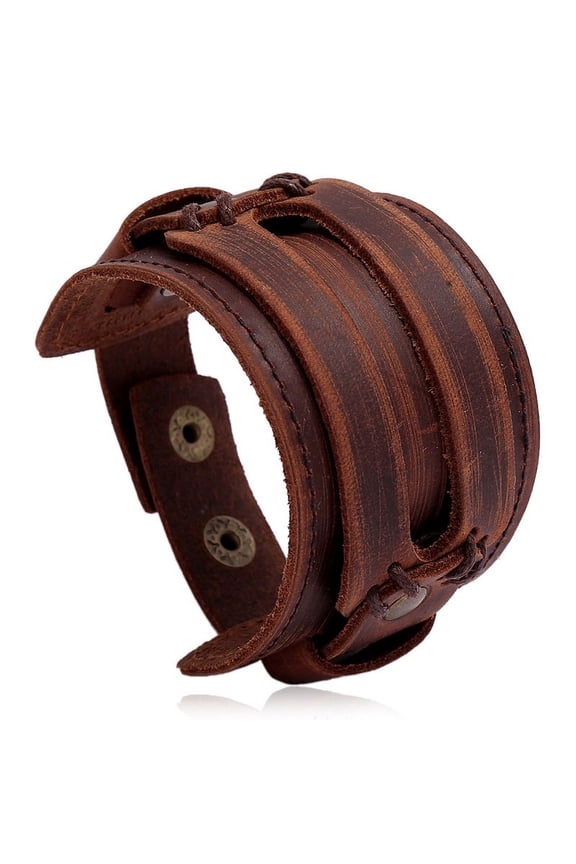 -A Punk Leather Cuff Bracelet, Adjustable Wide Leather Bangle with Bold Design-1 Piece,Brown