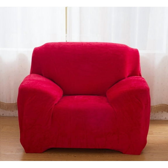 XmhyTop-A Red Stretch Couch Cover, 1-Seater Plush Sofa Cover, Furniture Protector, Fitted Couch Slipcover, 1 Piece