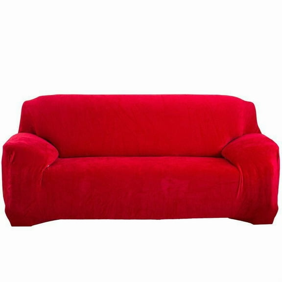 XmhyTop-A Red Stretch Couch Cover, 3-Seater Plush Sofa Cover, Furniture Protector, Fitted Couch Slipcover, 1 Piece
