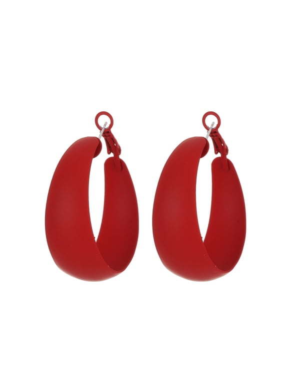 -A Retro Large Circle Hoop Earrings, Lightweight Alloy Pierced Loop Earrings, Vibrant Colored Statement Party Jewelry, Big Round Hoop Accessories for Daily Club Wear, 1 Pair,Red