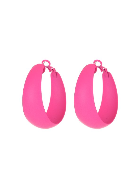 -A Retro Large Circle Hoop Earrings, Lightweight Alloy Pierced Loop Earrings, Vibrant Colored Statement Party Jewelry, Big Round Hoop Accessories for Daily Club Wear, 1 Pair,Pink
