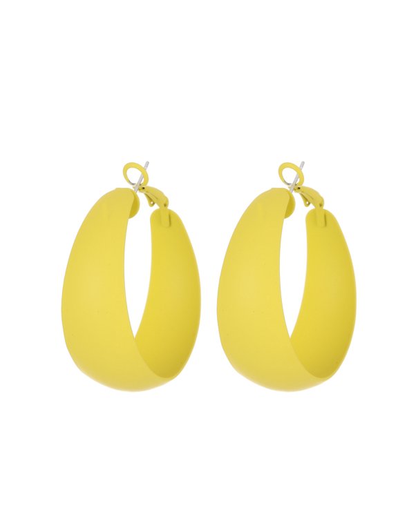-A Retro Large Circle Hoop Earrings, Lightweight Alloy Pierced Loop Earrings, Vibrant Colored Statement Party Jewelry, Big Round Hoop Accessories for Daily Club Wear, 1 Pair,Yellow