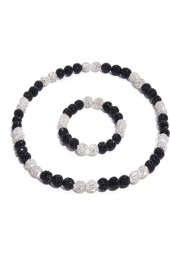 -A Rhinestone Baseball Necklace Baseball Beaded Necklace Set Polymer Clay Choker 1 Set,Black White
