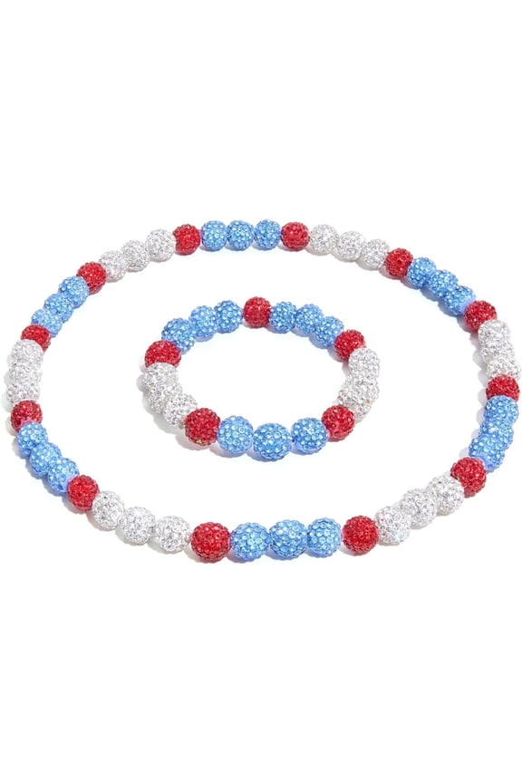 -A Rhinestone Baseball Necklace Baseball Beaded Necklace Set Polymer Clay Choker 1 Set,Blue Red White