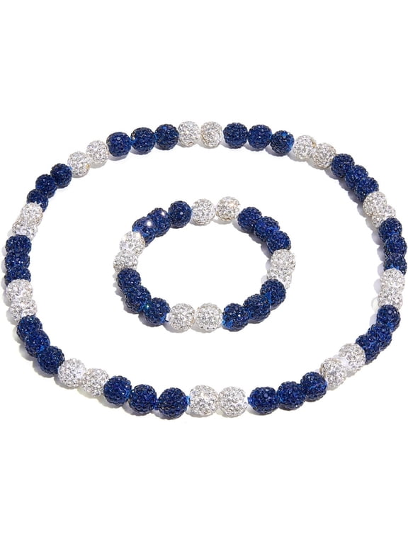 -A Rhinestone Baseball Necklace Baseball Beaded Necklace Set Polymer Clay Choker 1 Set,Dark Blue White