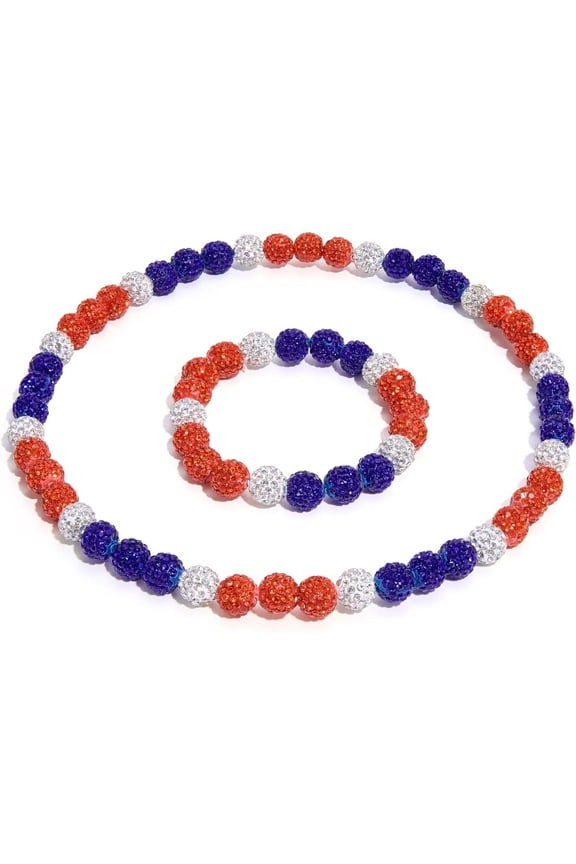 -A Rhinestone Baseball Necklace Baseball Beaded Necklace Set Polymer Clay Choker 1 Set,Oraneg Blue White