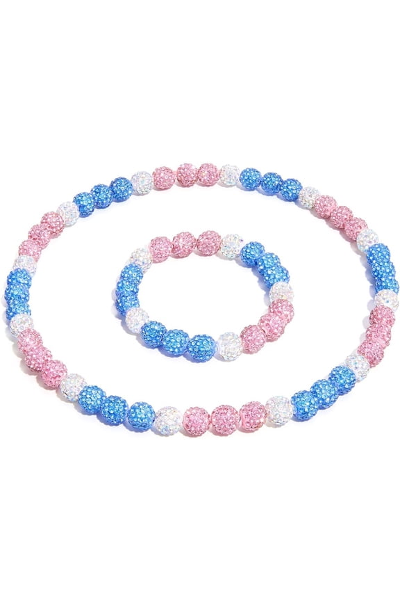 -A Rhinestone Baseball Necklace Baseball Beaded Necklace Set Polymer Clay Choker 1 Set,Pink Blue White