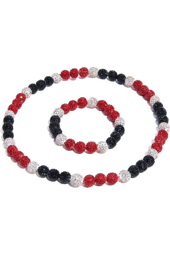 -A Rhinestone Baseball Necklace Baseball Beaded Necklace Set Polymer Clay Choker 1 Set,Red Black White
