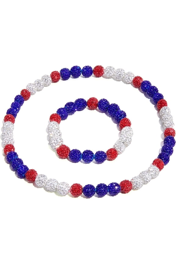 -A Rhinestone Baseball Necklace Baseball Beaded Necklace Set Polymer Clay Choker 1 Set,Red Dark Blue White