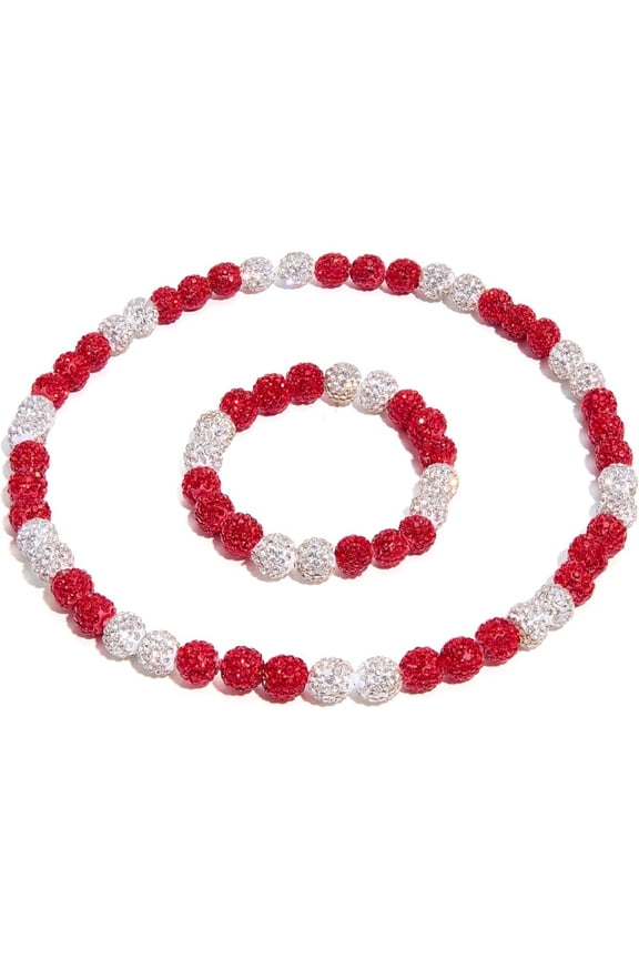 -A Rhinestone Baseball Necklace Baseball Beaded Necklace Set Polymer Clay Choker 1 Set,Red White