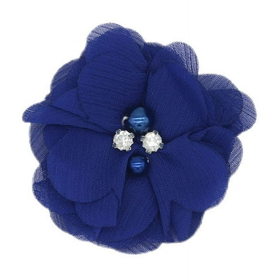 XmhyTop-A Rhinestone Chiffon Flowers, 10 Pcs Fabric Ribbon Bows for Headbands, Crafts, Party Decorations,Dark Blue A