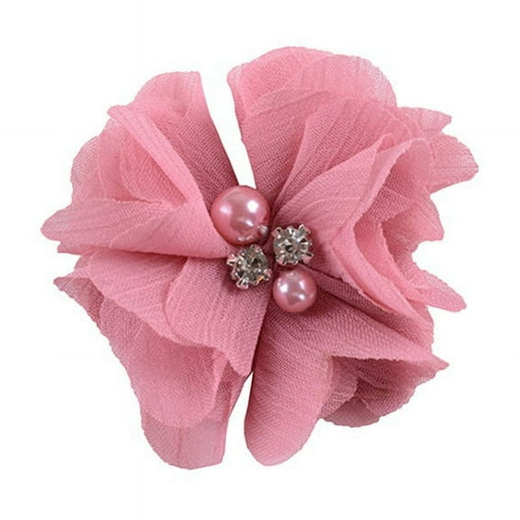 XmhyTop-A Rhinestone Chiffon Flowers, 10 Pcs Fabric Ribbon Bows for Headbands, Crafts, Party Decorations,Dark Pink A