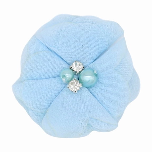 XmhyTop-A Rhinestone Chiffon Flowers, 10 Pcs Fabric Ribbon Bows for Headbands, Crafts, Party Decorations,Light Blue