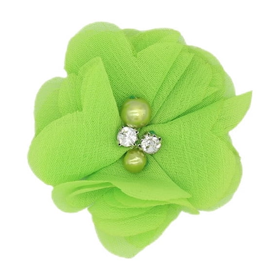 XmhyTop-A Rhinestone Chiffon Flowers, 10 Pcs Fabric Ribbon Bows for Headbands, Crafts, Party Decorations,Light Green