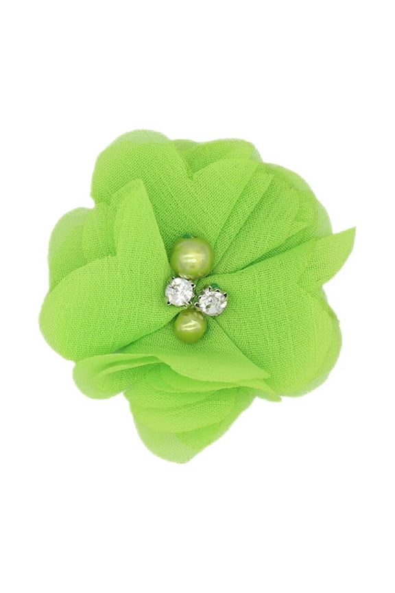 -A Rhinestone Chiffon Flowers, 10 Pcs Fabric Ribbon Bows for Headbands, Crafts, Party Decorations,Light Green