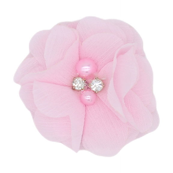 XmhyTop-A Rhinestone Chiffon Flowers, 10 Pcs Fabric Ribbon Bows for Headbands, Crafts, Party Decorations,Light Pink