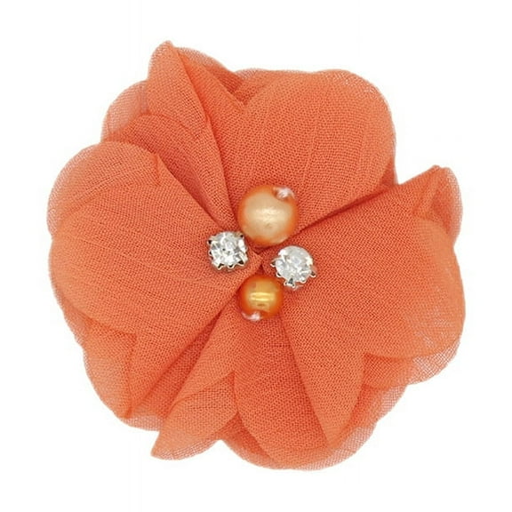 XmhyTop-A Rhinestone Chiffon Flowers, 10 Pcs Fabric Ribbon Bows for Headbands, Crafts, Party Decorations,Orange