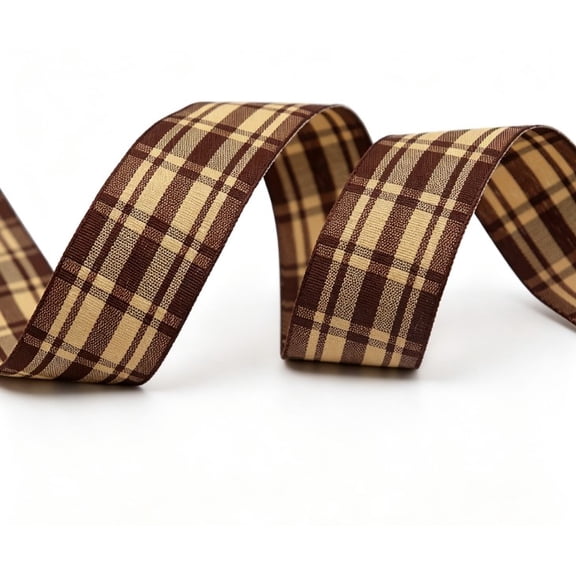 XmhyTop-A Ribbons 5 Yard Plaid Ribbon Gift Wrap for Holiday Presents DIY Decor, Durable Polyester Printed Crafting Wrapping,Brown