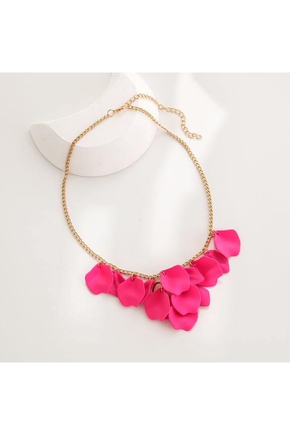 -A Rose Petal Pendant Chokers Necklace, Romantic Jewelry with Rose Petals Tassel Chain, Delicate Rose Petals Necklace,Dark Pink