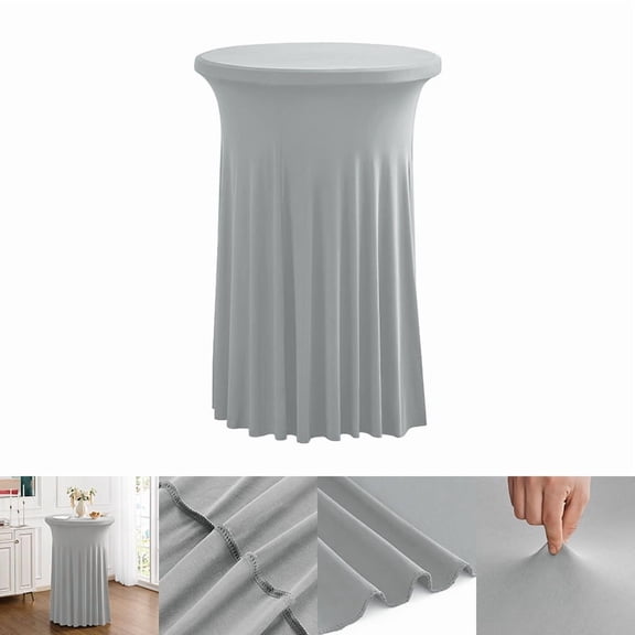 XmhyTop-A Round Stretch Spandex Tablecloth with Skirt 80x110cm High Top Fitted Table Cloth for Party, Wedding Event Decor,1 Piece,Light Grey