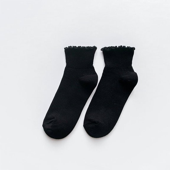 XmhyTop-A Ruffle Ankle Socks - Black, 5 Pairs, One Size, Cute Ruffle Socks for Daily Wear, Bulk Cute Ankle Socks Pack