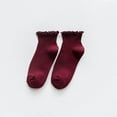 thumbnail image 1 of XmhyTop-A Ruffle Ankle Socks - Dark Red, 5 Pairs, One Size, Cute Ruffle Socks for Daily Wear, Bulk Cute Ankle Socks Pack, 1 of 5