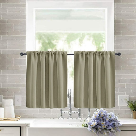 XmhyTop-A Short Blackout Curtains Panels, 106*91cm Khaki Valances 2 Pack Half Window Curtains, Solid Color Light Blocking Drapes, Ideal for Bedroom Kitchen