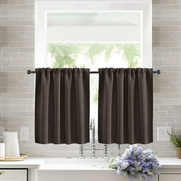 XmhyTop-A Short Blackout Curtains Panels, 40x60cm Brown Valances 2 Pack Half Window Curtains, Solid Color Light Blocking Drapes, Ideal for Bedroom Kitchen