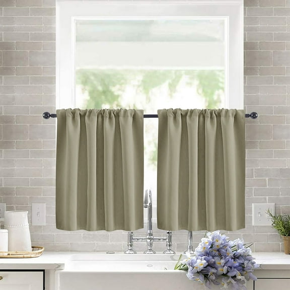 XmhyTop-A Short Blackout Curtains Panels, 40x60cm Khaki Valances 2 Pack Half Window Curtains, Solid Color Light Blocking Drapes, Ideal for Bedroom Kitchen