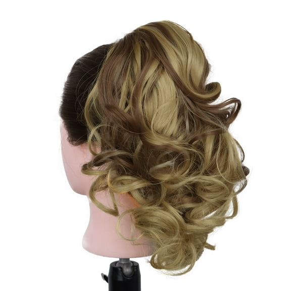 XmhyTop-A Short Wavy Ponytail Extension Claw Clip Synthetic Hairpiece Thick Hair Voluminous Wavy Ponytail, 1 Piece,S09