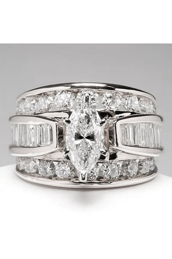 -A Silvery Multi Row Engagement Wedding Band Promise Ring Size 6 Shiny Cubic Zirconia Eternity Design for Bridal Anniversary Gifts