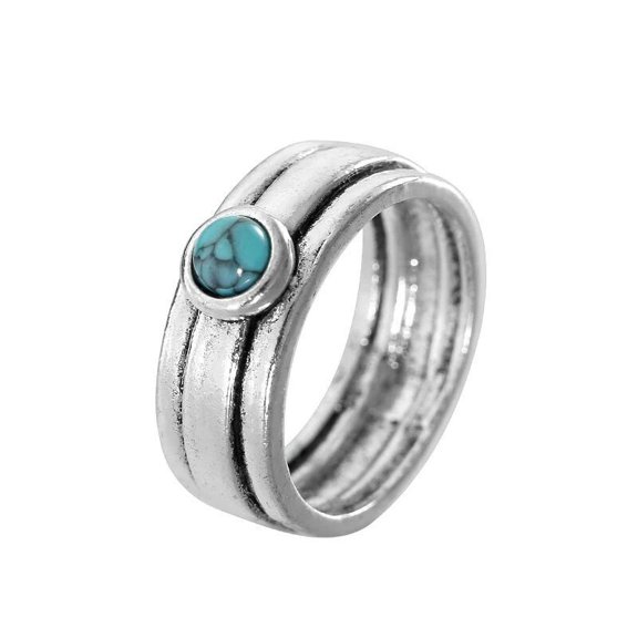 XmhyTop-A Size 7 Turquoise Wedding Band Stackable Promise Ring Handcrafted Jewelry - 1 Piece