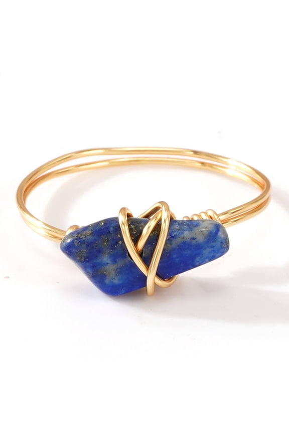 -A Size 9 Healing Crystal Ring Adjustable Wire Wrapped Irregular Crystal Gemstone Rin,1 Piece,Style A,Dark Blue