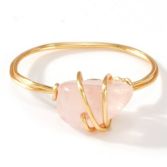 XmhyTop-A Size 9 Healing Crystal Ring Adjustable Wire Wrapped Irregular Crystal Gemstone Rin,1 Piece,Style A,Pink
