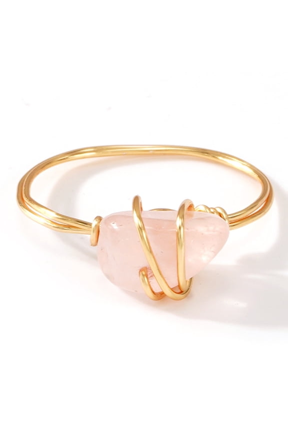 -A Size 9 Healing Crystal Ring Adjustable Wire Wrapped Irregular Crystal Gemstone Rin,1 Piece,Style A,Pink