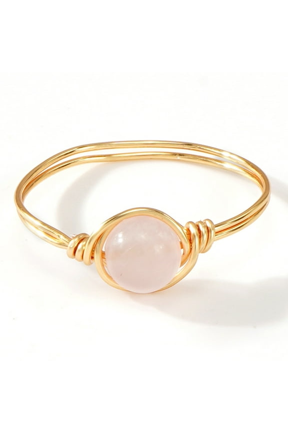 -A Size 9 Healing Crystal Ring Adjustable Wire Wrapped Irregular Crystal Gemstone Rin,1 Piece,Style C,Pink