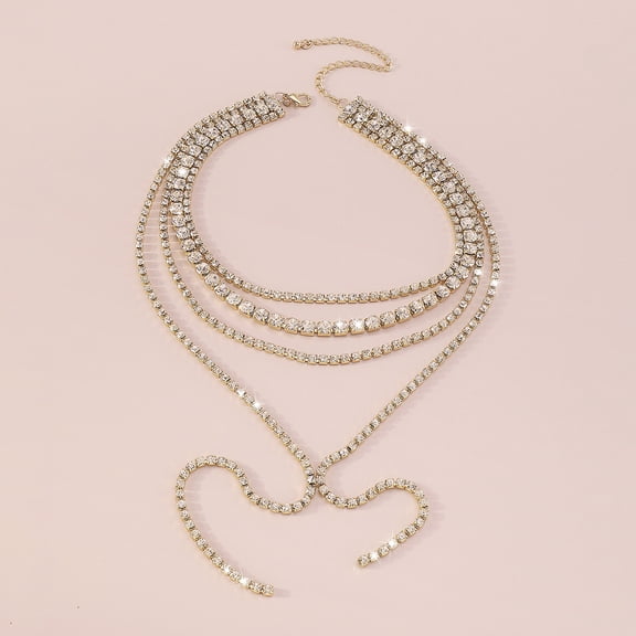 XmhyTop-A Sparkly Layered Rhinestone Chokers Necklace Rhinestone Waterfall Statement Necklace,S01