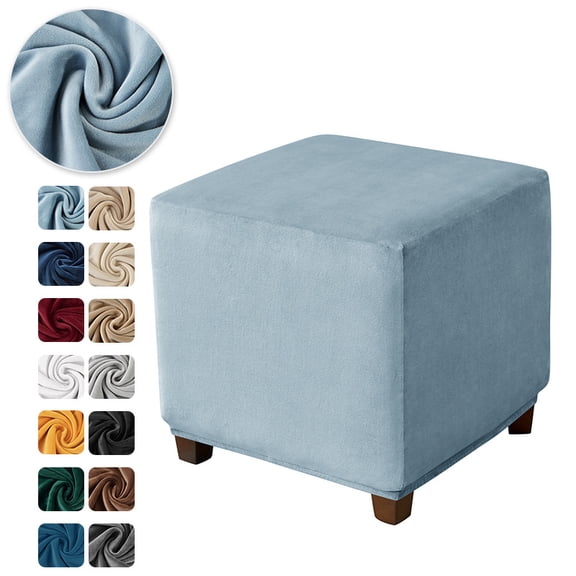 XmhyTop-A Square Footstool Cover - M Size Velvet Cover Elastic Stool for Protection - 1 Piece,Light Blue