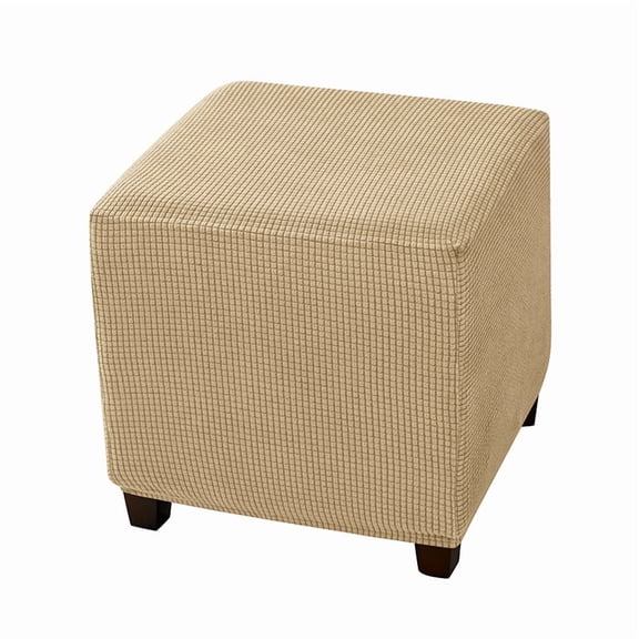XmhyTop-A Square Footstool Cover - S Size Elastic Stool Cover Square Footstool Slipcover for Protection - 1 Piece,Khaki