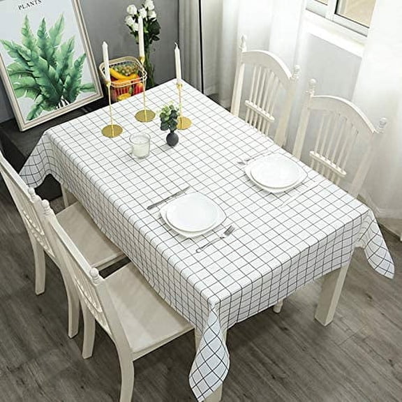 XmhyTop Tablecloth Coffee Table Mat Oilproof Waterproof No-wash Table Mat Plaid Tablecloth Coffee Table Table Mat 53.9*53.9inch（White）