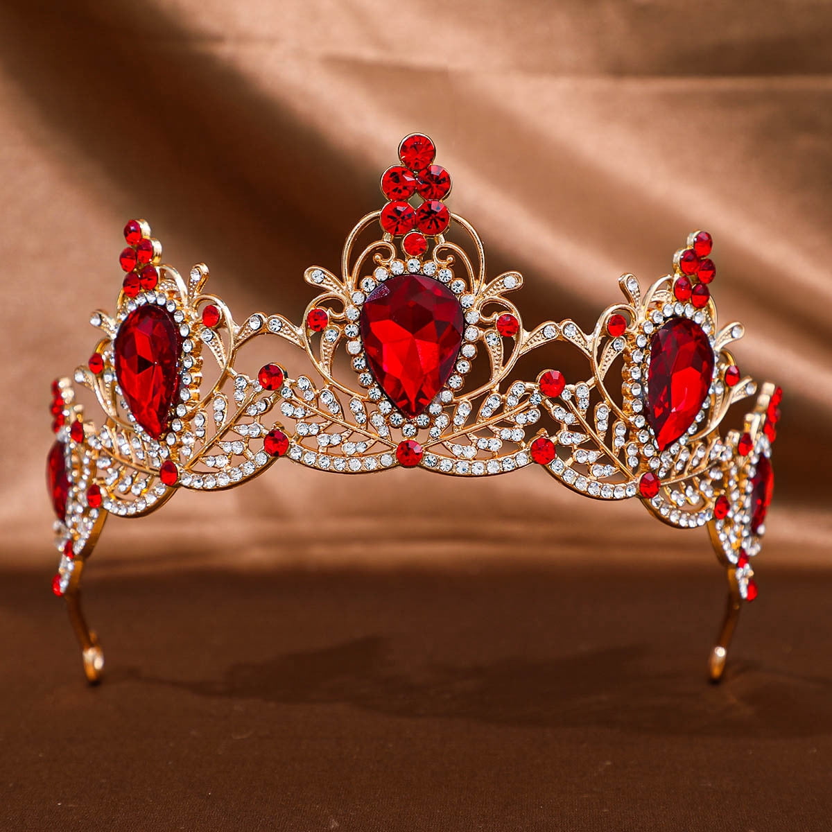 XmhyTop-A Tiara Rhinestone Headpiece Crown Red 13*6cm 1PC 
