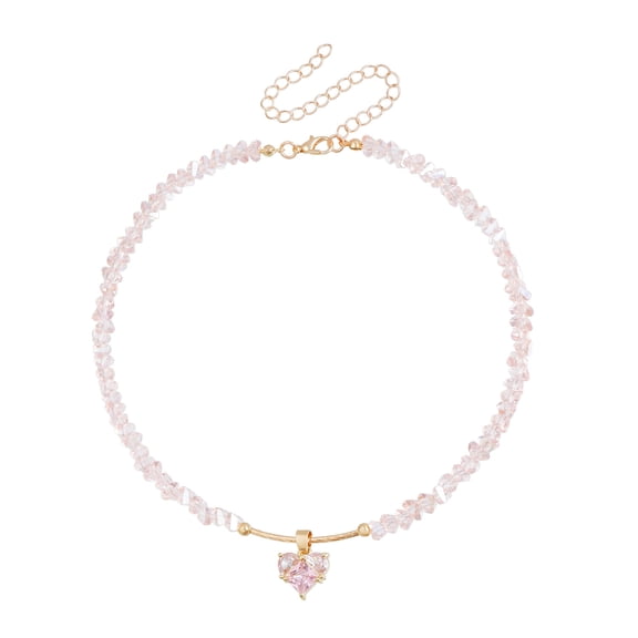 XmhyTop-A Trendy Chokers Necklace, Handmade Necklace with Glass Bead Heart Pendant Necklace, Trendy Boho Beaded Necklace, Pink A