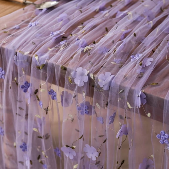 XmhyTop-A Tulle Tablecloth, Mesh Lace Embroidered Tablecloth, Wedding Party Dining Table Decor, DIY Craft Table Cover, 1 Piece 150*100cm Decorative Tablecloth,Purple